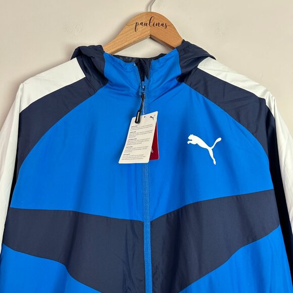 NWT Puma Jacket Mens XL Strong Blue Power Vent Windbreaker Full Zip Hoodie - Picture 2 of 8